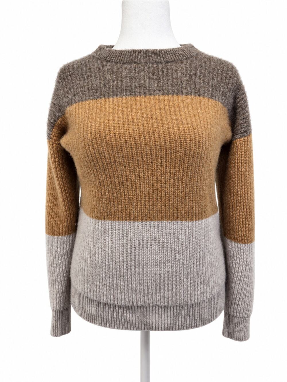 Charter Club Luxury 100% Cashmere Sweater Women's L Colorblock Thick Cozy Brown
